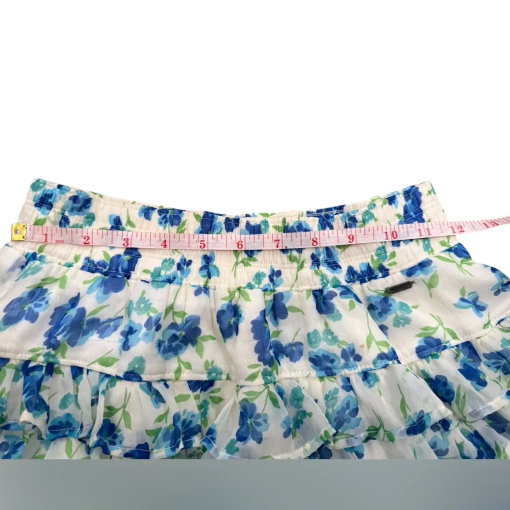 Hollister Y2K Blue Floral Tiered Ruffle Mini Skirt Women’s size Small